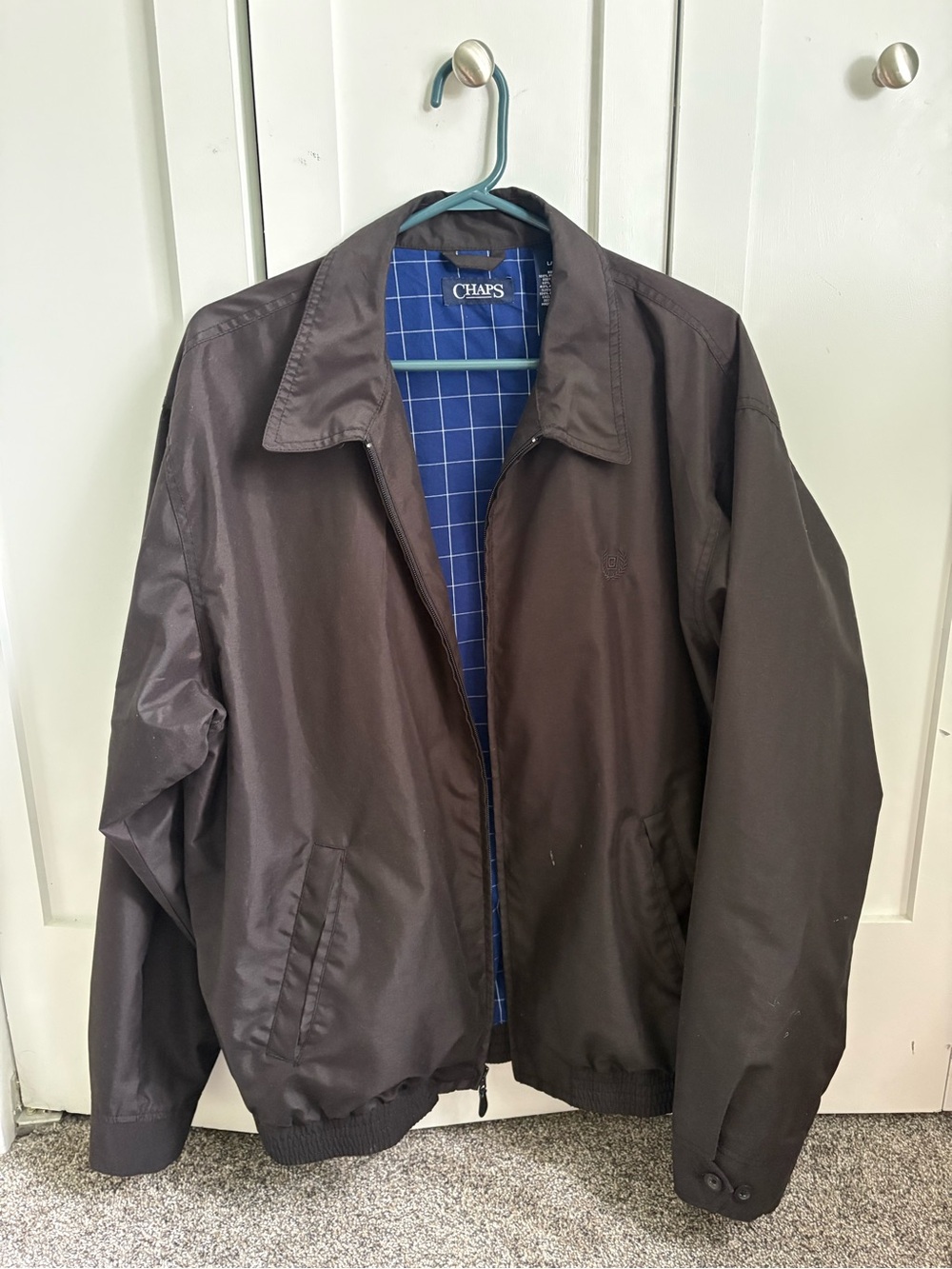 Chaps Men's Dark Brown Bomber Jacket with Blue Lining